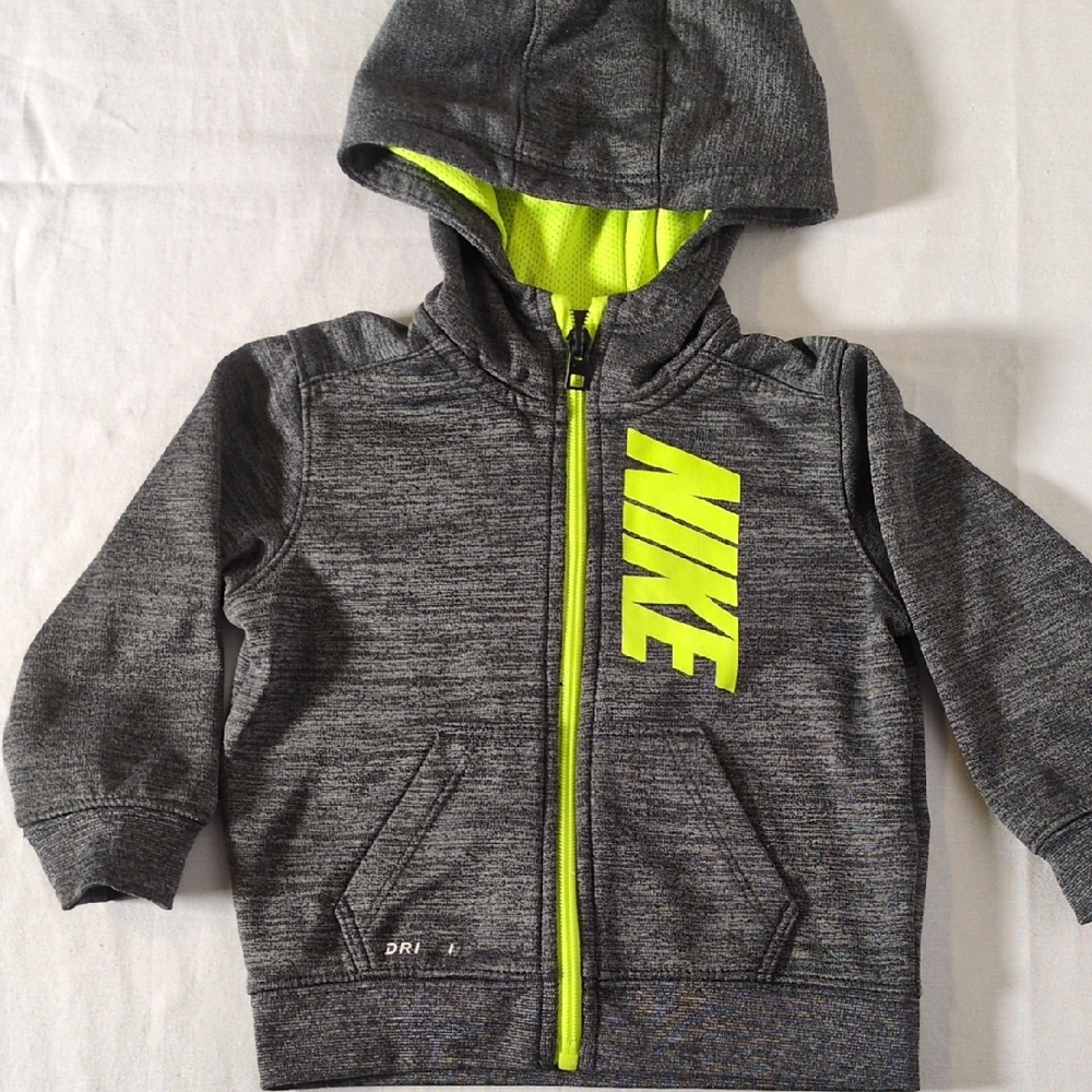 Nike Kids Charcoal and Neon Yellow Hoodie